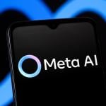A Meta AI logo seen displayed in a smartphone screen. 