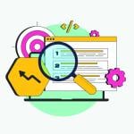 A vector illustration of a search engine optimization concept and digital search icons.