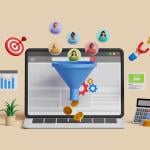 A 3D custom illustration of marketing and funnel graphics as a concept of lead generation.