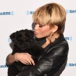 Zendaya with her dog at SiriusXM's morning broadcast show.