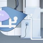 An illustration of cleaning a condensate drain line connected from an indoor airconditioning unit.  