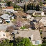 An aerial view of a residential neighborhood in San Jose City, California, USA.