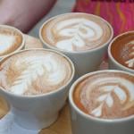 Cups of latte on a tray.