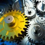 3D illustration of machine gears as a concept of automating CRM tools.