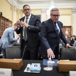 Adrian Fontes, Secretary of State of Arizona, and Al Schmidt, Secretary of The Commonwealth of Pennsylvania, arriving for a Senate Rules and Administration Hearings in Capitol Hill, Washington, D.C., U.S.A. 
