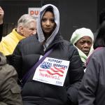 Federal employees rallying for their jobs outside of Kluczynski Federal Building in Chicago, Illinois, USA.