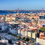 A skyline photo of Lisbon, Portugal.