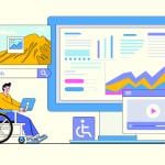 A concept illustration of a person using assistive technology as part of digital accessibility and inclusivity.