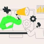 A vector illustration depicting markets do inbound and outbound calls.