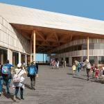 An architectural rendering of the museum's breezeway.