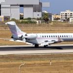 Kylie Jenner's Bombardier Global 7500 private plane on an airport runway.