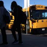 Students heading to their classes at Miguel Contreras Learning Complex in Los Angeles, California, USA.