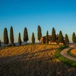 Sunset view of a rustic Italian villa