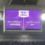 VAR decision, no penalty for offside displayed from the stadium's big screen during the FIFA World Cup Qatar 2022 Group F match between Croatia and Belgium. 