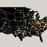 A map showing the geographic distribution of rural data center development across the United States.