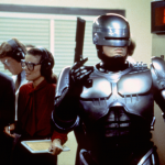 Peter Weller on the set of RoboCop.