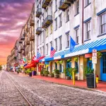 River Street in Savannah, Georgia at dawn