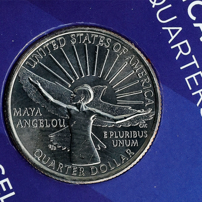 A detail image of the new Maya Angelou quarter dollar coin during a ceremony at the U.S. Capitol.