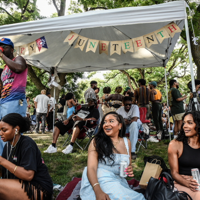 People participate in a Juneteenth celebration in Fort Greene park.