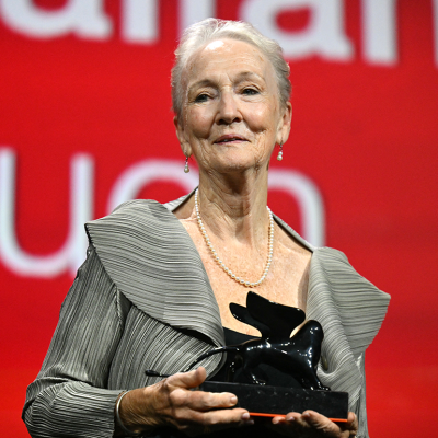 Kathleen Chalfant poses with the Orizzonti Award for Best Actress in 'Familiar Touch’.