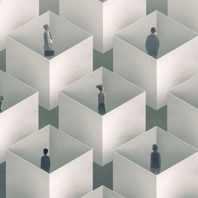 Conceptual illustration depicting lonely people in cubes.