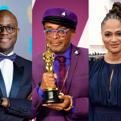 Portraits of Barry Jenkins, Spike Lee, and Ava DuVernay attending awards events.