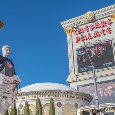 Statue of Caesar at Caesar's Palace dressed in an NFL jersey