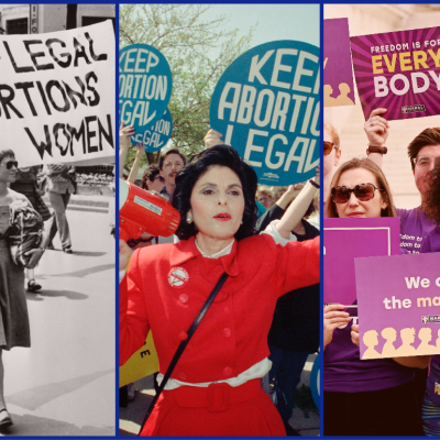 Triptych with reproductive rights demonstrations from 1970, 1989, 2023.