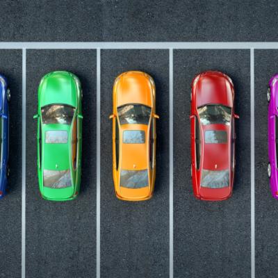 Colorful cars in a row.