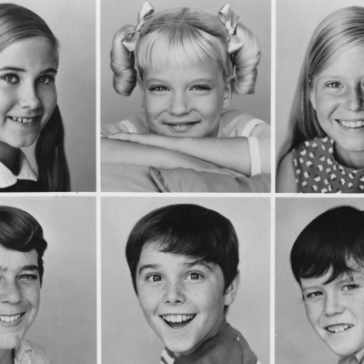 Portraits of the child cast members of 'The Brady Bunch’ in 1969 in a grid.