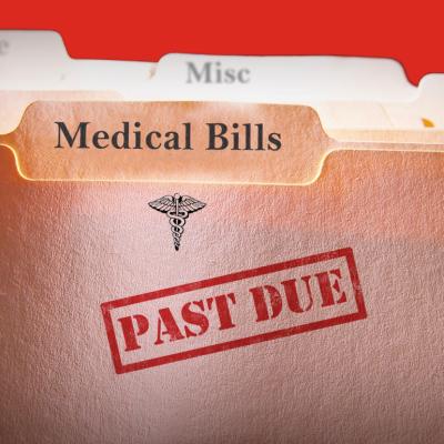 Medical bill file folder with red “Past Due” text.