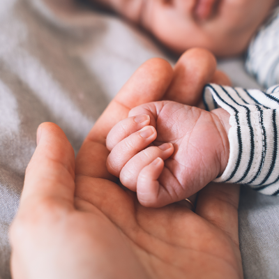 Baby's hand into parent hands. 