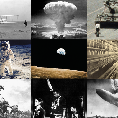 Collage of 9 iconic photographs.