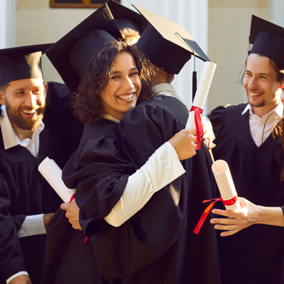 Graduates celebrating after commencement ceremony.