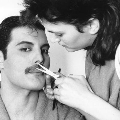 Rock singer Freddie Mercury of the popular British group Queen has his mustache groomed in 1982.