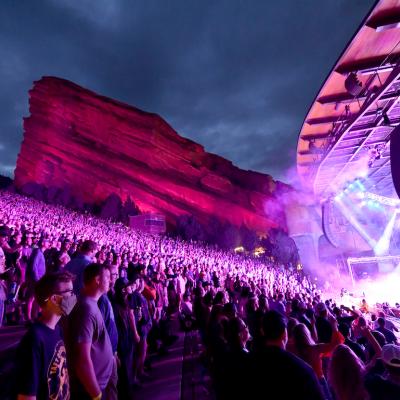 A rock concert at perform at Red Rocks Amphitheater in Morrison, Colorado