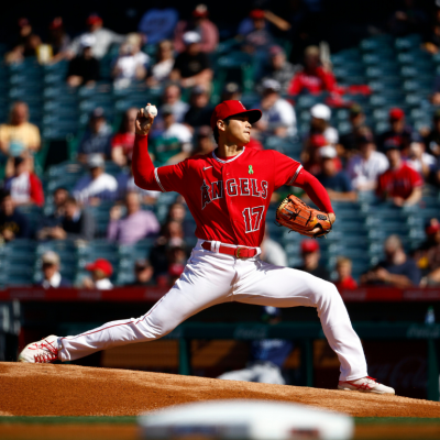 Shohei Ohtani of the Los Angeles Angels on the pitcher's mound