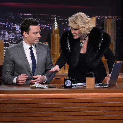 Joan Rivers visits "The Tonight Show Starring Jimmy Fallon" at Rockefeller Center in 2014 in New York City.
