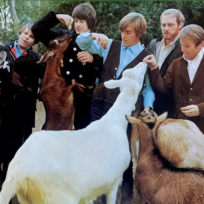 The Beach Boys feed farm animals on the cover of their hit album "Pet Shop Boys."