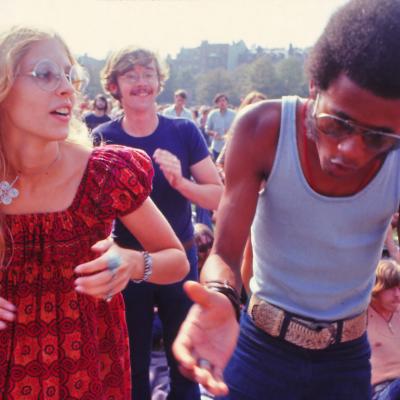 Couple dancing at Woodstock, 1969.