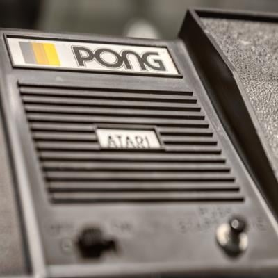  Vintage video game system "Pong" from Atari on display during a exhibition about the history of video games in Munich, Germany in 2019.