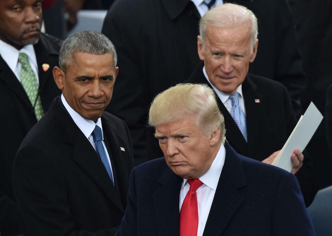 Donald Trump, Barack Obama, and Joe Biden during Trump's inauguration ceremonies at the US Capitol in Washington, DC, on January 20, 2017.