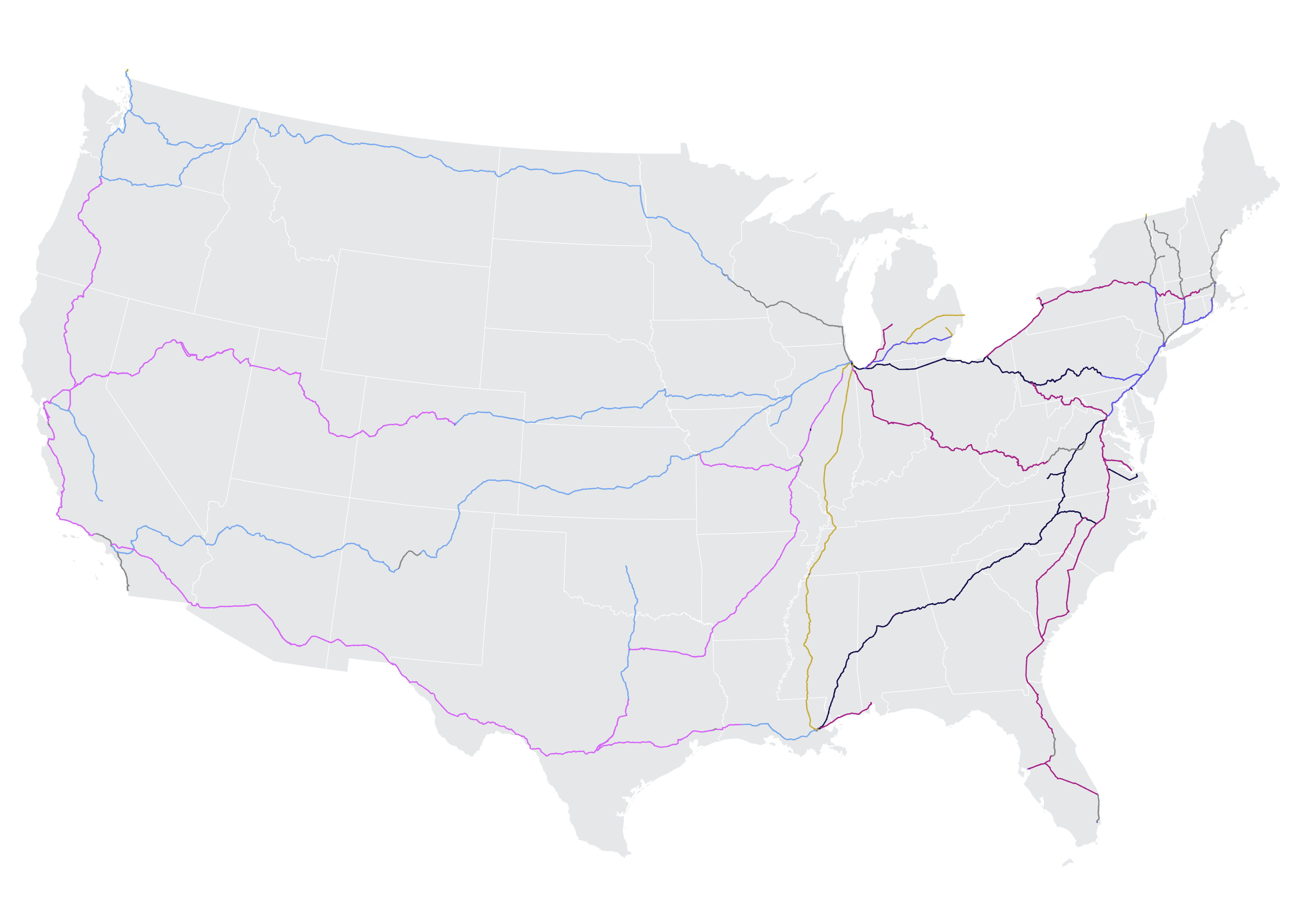 map of rail lines in the U.S. by ownership
