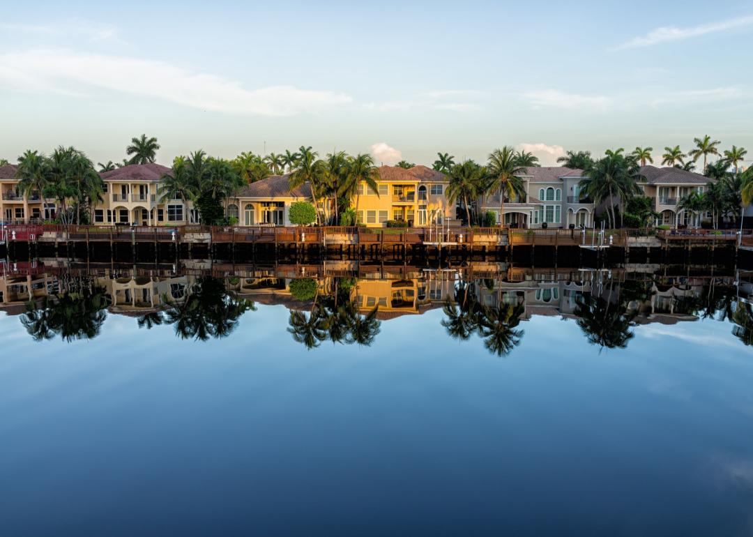Waterfront properties at sunset in Florida.