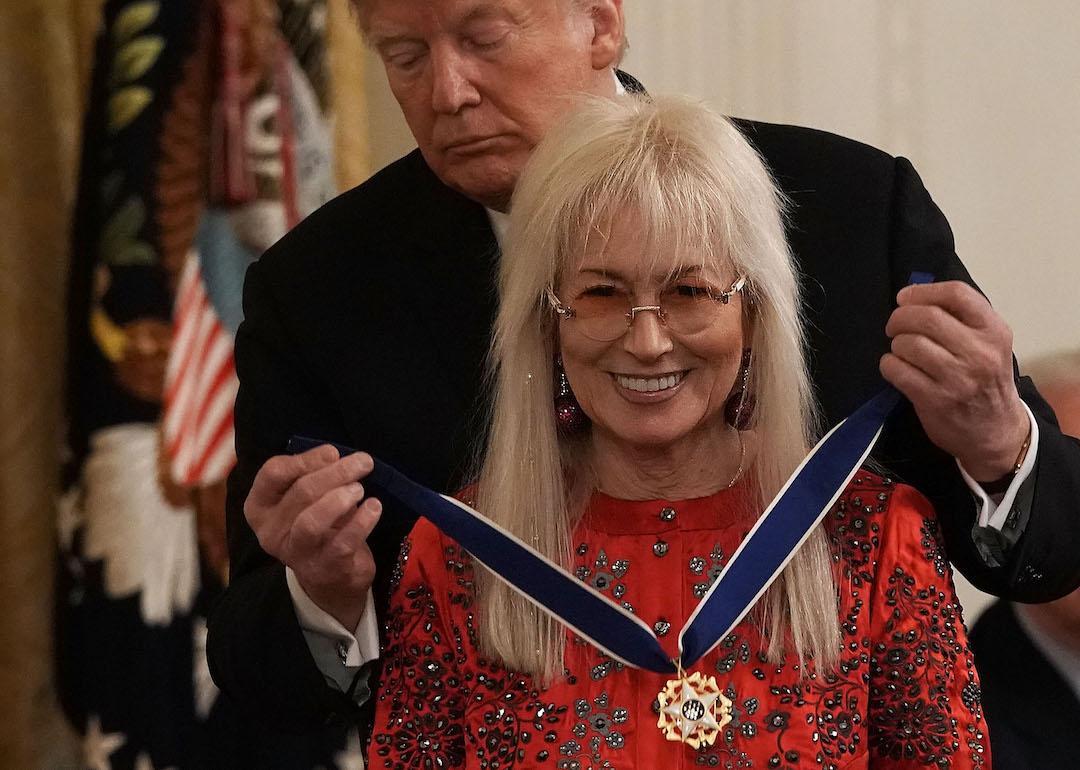 Former President Donald Trump presents the Presidential Medal of Freedom to physician Miriam Adelson on Nov. 16, 2018 in Washington, D.C.