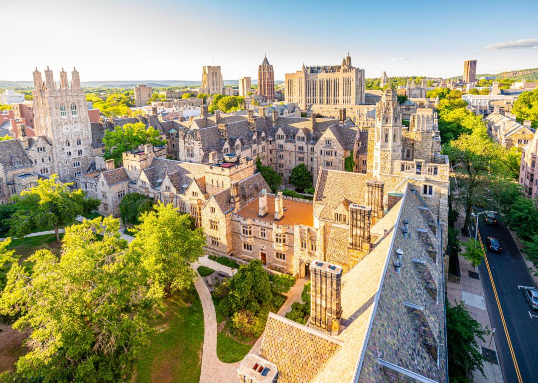 Overhead view of Yale University's central campus from Harkness Tower.