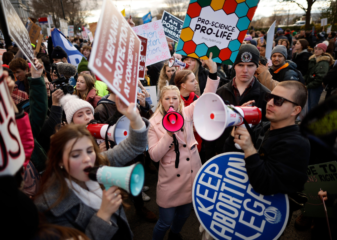 Anti-abortion and abortion rights activists protest during the 50th annual March for Life rally in front of the U.S. Supreme Court on January 20,2023.