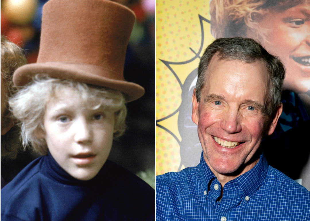 Peter Ostrum as Charlie Bucket in 'Willy Wonka & the Chocolate Factory'; and Peter Ostrum at Manchester Comic Con at Bowlers Exhibition Centre on July 30, 2022.