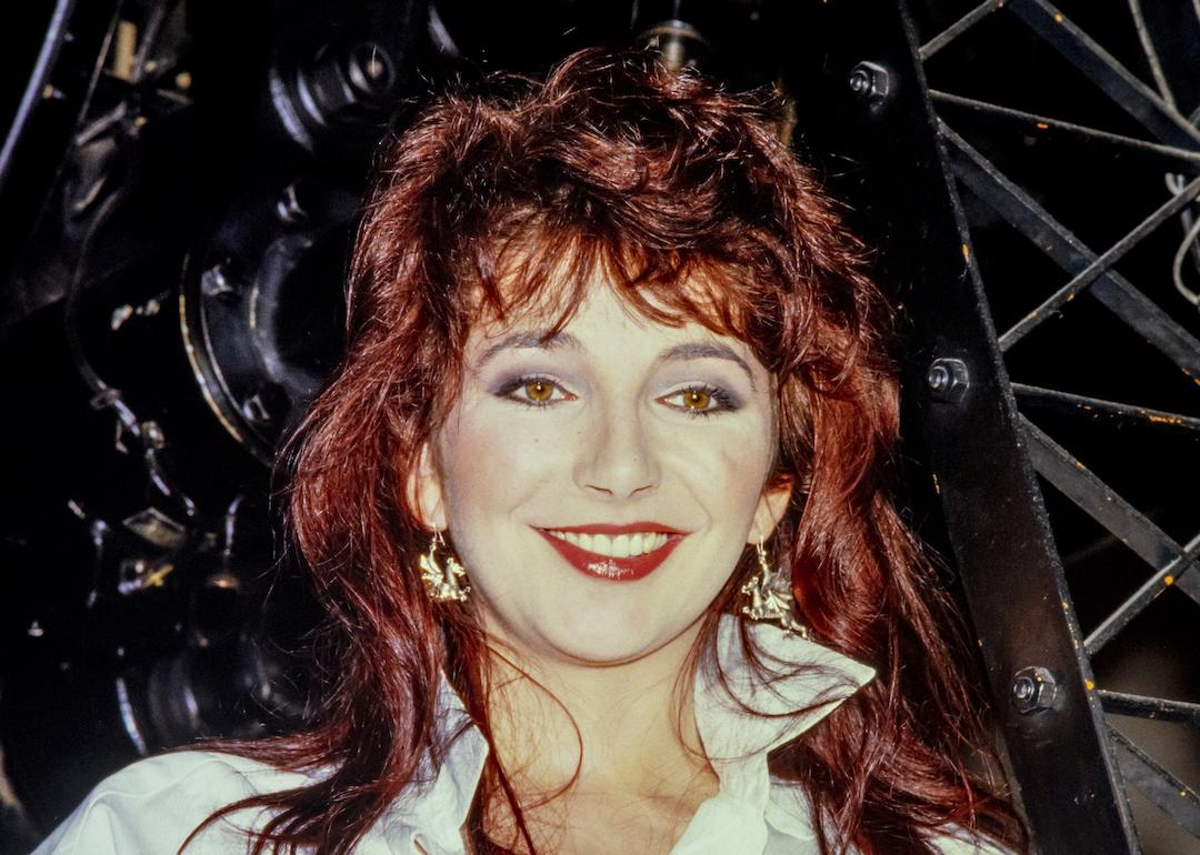 Musician Kate Bush promoting her album 'Hounds of Love' at London Planetarium, in 1985.