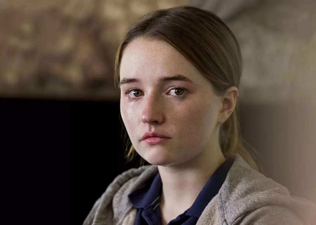 Actor Kaitlyn Dever cries in a scene from the Netflix series 'Unbelievable.'